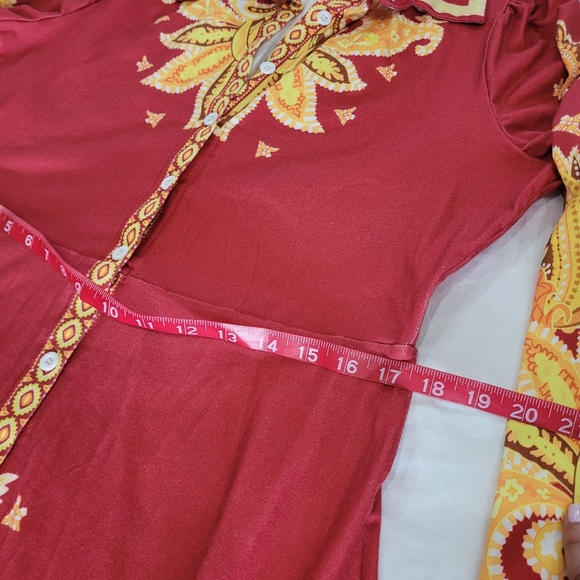 Elegant Red and Gold Women's Dress Size XL Button Up Down Graphic Print Collar - Picture 5 of 16